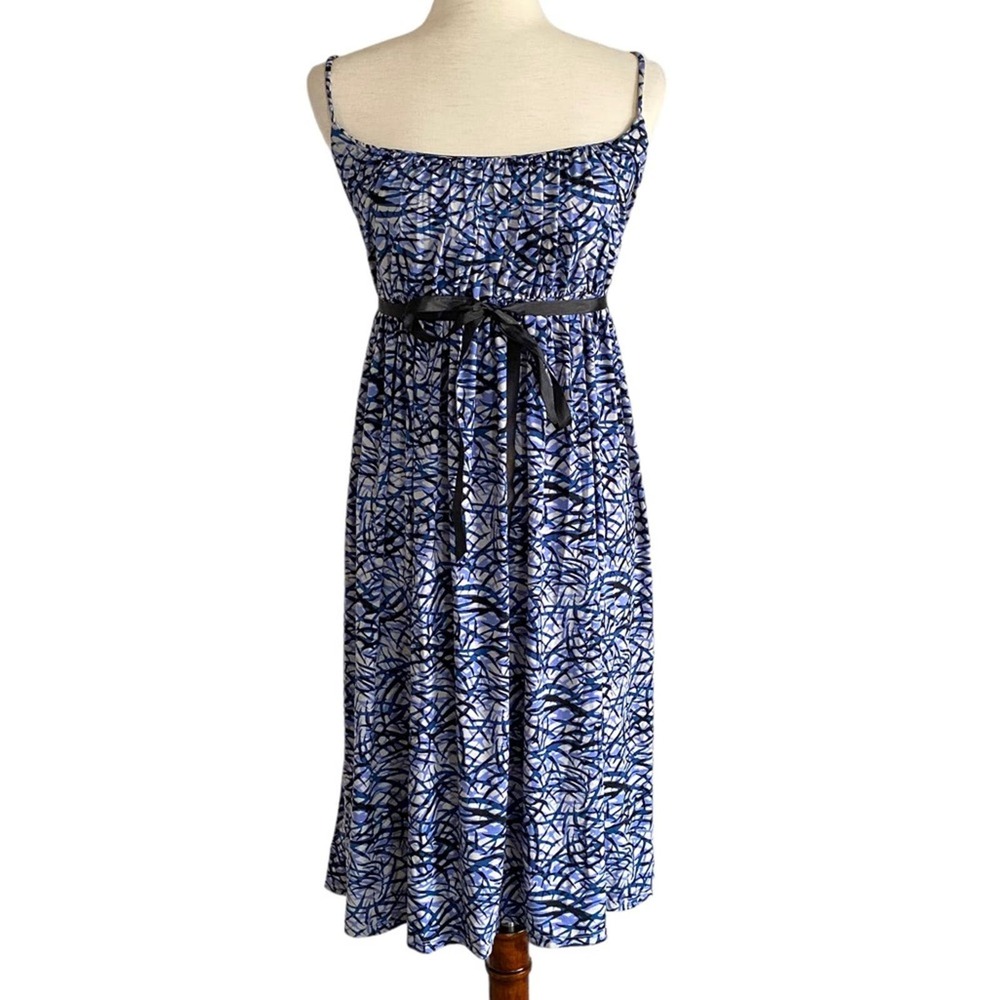DAISY FUENTES Blue and Black Printed Tie Waist Sundress Size Small Bump Friendly